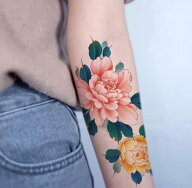 タトゥーシール 女性向け 和風 花 浮世絵 牡丹 フラワー ボディアート 鎖骨 腕 ワンポイント ギャル レト…