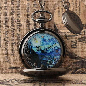 懐中時計 クォーツムーブメント おしゃれ アクセサリー ファッション 学生 レトロ 星空 光沢 ローマ数字 ノスタルジック ゴッホ 欧米風 フリップカバー ギフト
