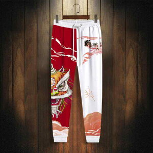 男性用 ジョガーパンツ スウェットパンツ ジャージ チャイナ風 ライオンプリント 大きいサイズ 春秋 裏起毛 カジュアル 休日 スポーツ アウトドア ホームウェア メンズ