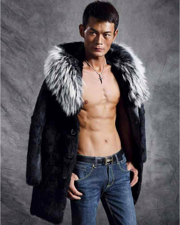 楽天市場】ファーコート メンズ 秋冬 ファー襟 毛足長め 男性服 黒 