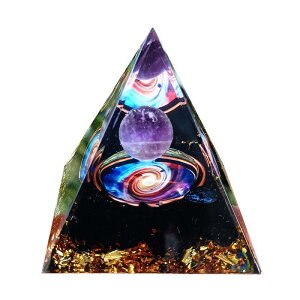 ピラミッド 置物 車内飾り インテリア 小物 アメジスト ボール 紫 パープル 黒曜石 砕石 型 3D 立体 装飾品 樹脂 手の平サイズ オフィス デスクトップ 水槽 飾り クリア 金箔 ゴールド 不思議