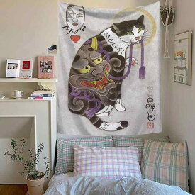 タペストリー インテリア 絵画 古風 彫師 刺青 入れ墨 浮世絵 猫 ネコ キャット サムライ 背景 壁掛け 部屋 飾り 布 寮 寝室 タトゥースタジオ ショップ 部屋 装飾 飾り 壁布 ヤンチャ