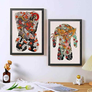 ポスター インテリア アート タトゥー ショップ 店内 飾り 絵画 入れ墨 刺青 彫師 フレーム付き 壁 装飾 和 浮世絵 フルバック リビング ルーム 背景 壁掛け レトロ イカツい ヤンチャ 色