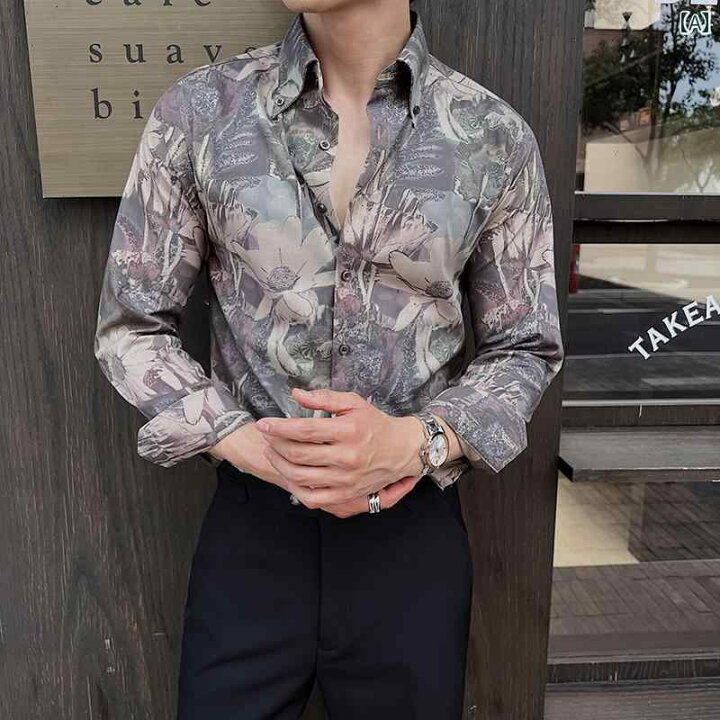 楽天市場】シャツ トップス メンズ 長袖 花柄 シャツ モード レトロ 