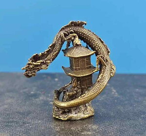 置物 ミニチュア 小物 建物 ドラゴン 龍 パビリオン ミニサイズ レトロ 小さい 装飾品 彫刻 中国 真鍮製 銅製 デスク ヴィンテージライク 盆栽 水槽