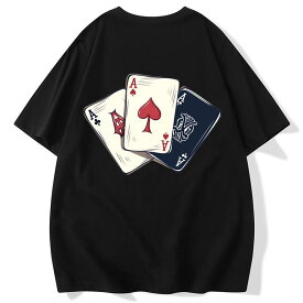 Tシャツ メンズ ストリート ファッション サマーコーデ 半袖 トップス ポーカー トランプ 大きいサイズ 紳士服 通気性 軽量 快適 スリムフィット カジュアル デイリーユース リラックス