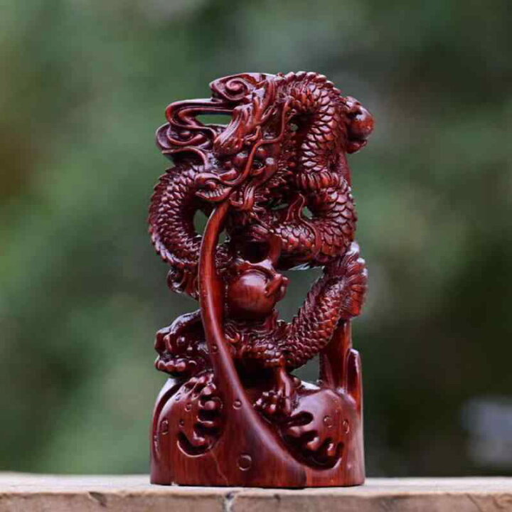 楽天市場】木彫り置物 龍 手彫り オブジェ 紫檀 黄金檀 無垢材 天然木 