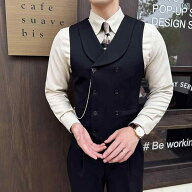 ベスト メンズ 男性用 ダブルブレスト スリム Vネック ビジネス オフィス カジュアル フォーマル 結婚式 …