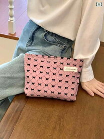 ポーチ レディース リボン かわいい スウィート フェミニン キャンバス 帆布 化粧 コスメ スキンケア トラベル 洗面用具 下着 ベビー用品 収納ケース 小物入れ マルチポーチ 手提げ 携帯用 コンパクト 多機能 春夏