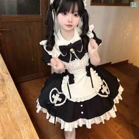 ワンピース レディース ロリータ 甘かわいい メイド服 コスプレ 衣装 エレガント ウエストマーク フリル エプロン イベント アニメ ハロウィン 原宿系 ふんわり Aライン
