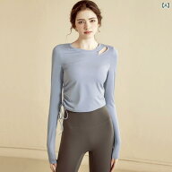 ヨガウェア レディース 長袖 タイト スリム ドローコード ジム ランニング トレーニング Tシャツ 通気性 …