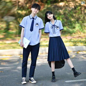制服 セット レディース メンズ 半袖 シャツ プリーツスカート パンツ 制服ディズニー 卒業式 入学式 合唱 コンクール スクール制服 通学 高校生 中学生 カップル お揃い フォーマル 学院風 ネイビー
