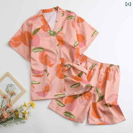 ルームウェア レディース セットアップ カーディガン 前開き ショートパンツ 和服風 プリント コットン 通気性 部屋着 サウナ服 岩盤浴 スパ 入浴着 エステ マッサージ パジャマ