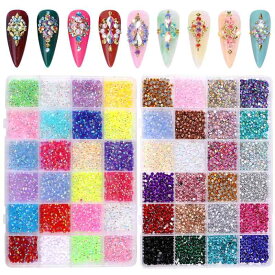 ネイルパーツ 24マス 樹脂製 ラインストーン キット アソート オーロラ 丸型 多サイズ ジェルネイル デコレーション レジン ハンドメイド DIY デコパーツ