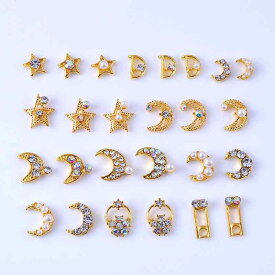 ネイルパーツ ネイルアート メタルパーツ 星 月 セット メタリック スタッズ スパンコール ラインストーン ネイル デコパーツ セルフネイル ジェルネイル ハンドメイド レジン クラフト DIY 装飾