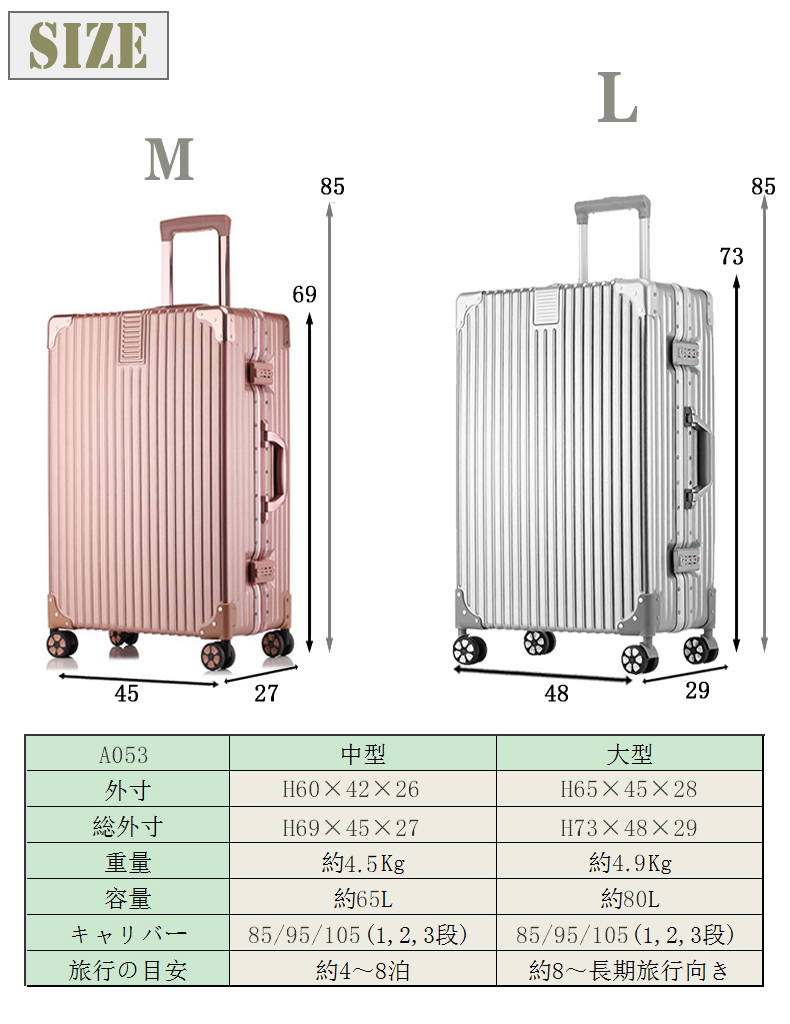 楽天市場】スーツケース大型・Ｌサイズ A053・超軽量・TSAロック搭載