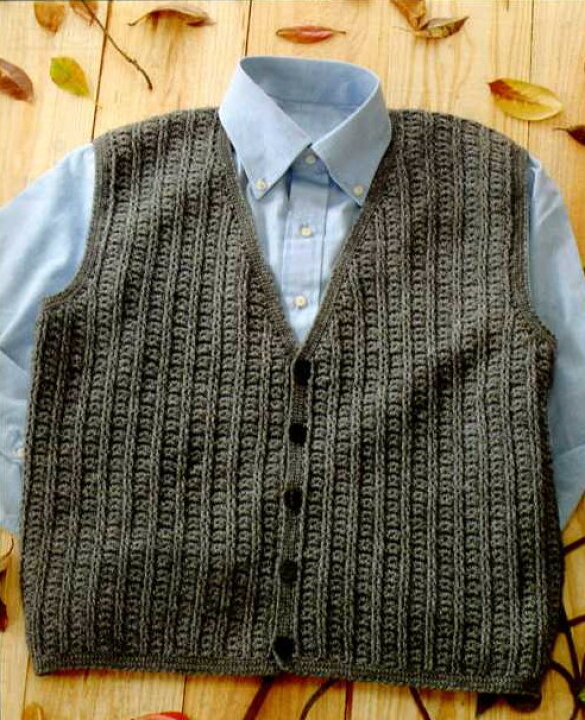 楽天市場 編み物 キット かぎ針編みのメンズベスト 編み図 ボタン付き 手編み キット ハマナカ 編み物 手作りキット Hama 手芸の山久 手芸の山久