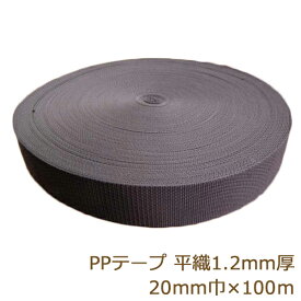 PPテープ 20mm 100m 黒 PPベルト 平織 1.2mm厚 ポリプロピレンカラーテープ ボア 返品交換不可 手芸の山久