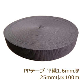 PPテープ 25mm100m 黒 PPベルト 平織 1.6mm厚 ポリプロピレンカラーテープ ボア 返品交換不可 手芸の山久
