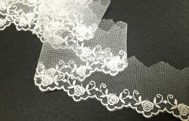 【日本製】チュールレース バラ 45mm巾 オフホワイト No.oc576535 花 フラワー