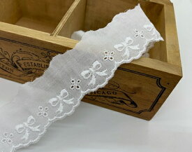 【日本製】綿レース リボン柄 約35mm巾 オフホワイト NO.OC62348-1 コットンレース 平レース 国産 可愛い 手芸 オフ白