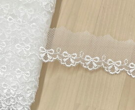 【日本製】チュールレース リボン柄 36mm巾 オフホワイト No.KT10571 国産 オフ白 手芸 可愛い ハンドメイド 3.6cm