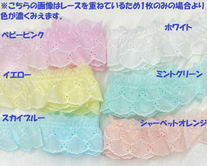 楽天市場】【日本製】フリルレース 綿レース パステルカラー/白 約44mm 