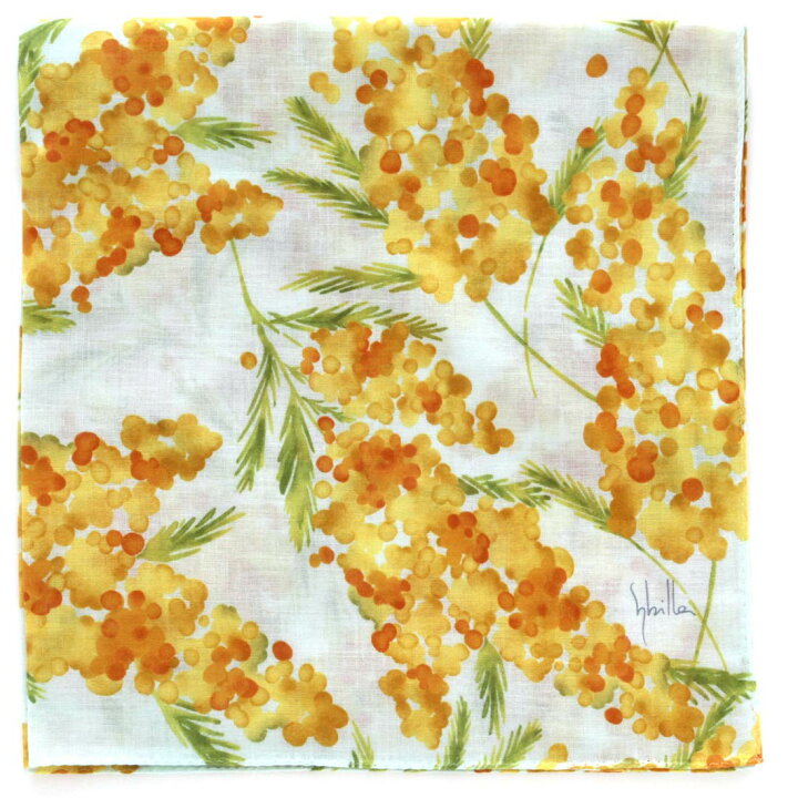 楽天市場】シビラ 大判 ガーゼハンカチ（58cm） 水彩ミモザ ブルー  