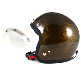 72JAM デザイナーズジェットヘルメット [JG-15] 開閉シールド付き [APS-02]GHOST FLAME ゴーストフレイム ゴールド [ゴールドグロス仕上げ]FREEサイズ(57-60cm未満) メンズ レディース 兼用品 SG規格 全排気量対応