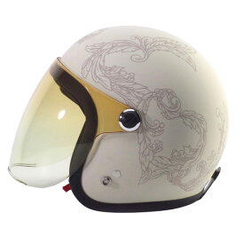 72JAM デザイナーズジェットヘルメット 開閉式パーシモンシールド付き [JJ-27]HEART ハート アイボリー レディース [アイボリーベース マット仕上げ]レディースサイズ(55-57cm未満) レディース SG規格 全排気量対応