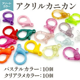 【まもなく終了！ポイント5倍！アフターSALE中！】アクリルカニカン 10個セット ナスカン クリア パステル カラフル ラメ キーホルダー ストラップ バッグチャーム アクセサリーパーツ ハンドメイド アソート推し活 推しカラー 差し色