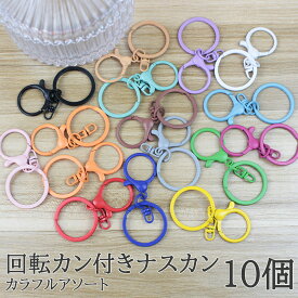 【お買い物マラソン開催中★お得なクーポンいっぱい！】ナスカン 回転カン付き カラフルアソート 10個セット ワンタッチ キーホルダー パラコード マクラメ レジン ハンドメイド クラフト用 カラフル金具パーツ 手作りアクセサリーに最適