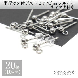 【毎日発送！200円OFFクーポン発行中！】20個 カン付 ポストピアス ステンレス 平行 シルバー 3mm キャッチ付 アクセサリーパーツ ハンドメイド ピアス用金具