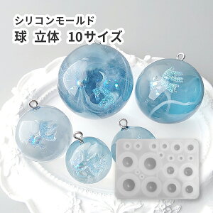 シリコンモールド 球 玉 ボール 10種類 空レジン 丸 立体 レジンクラフト ラウンド 3D UVレジン ledレジン エポキシ樹脂 クラフト ハンドメイドアクセサリー イヤリング キーホルダー 手芸