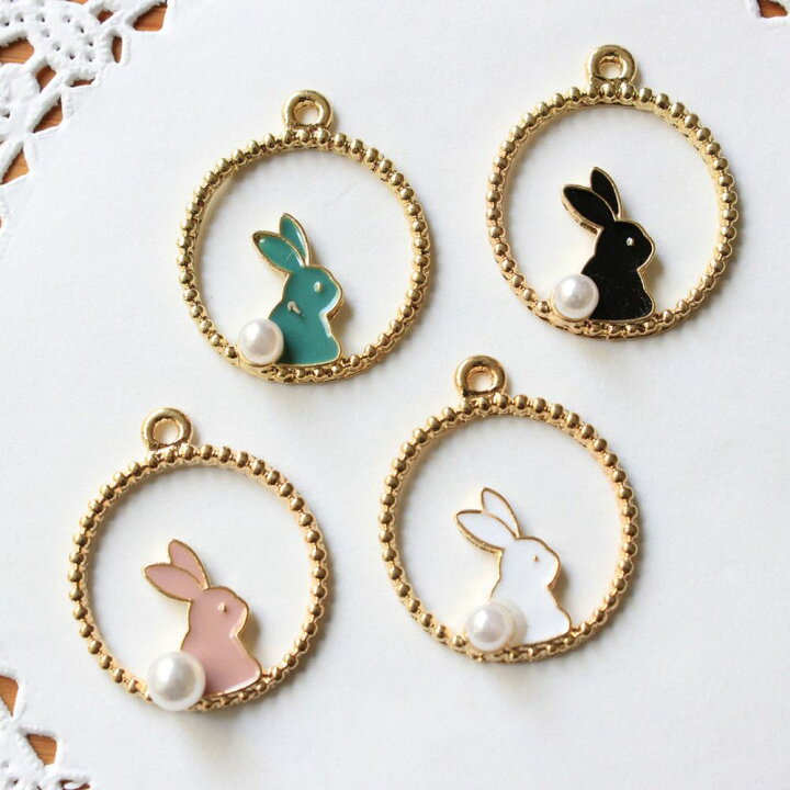 楽天市場】うさぎのデザインチャーム パール付き ハンドメイド 