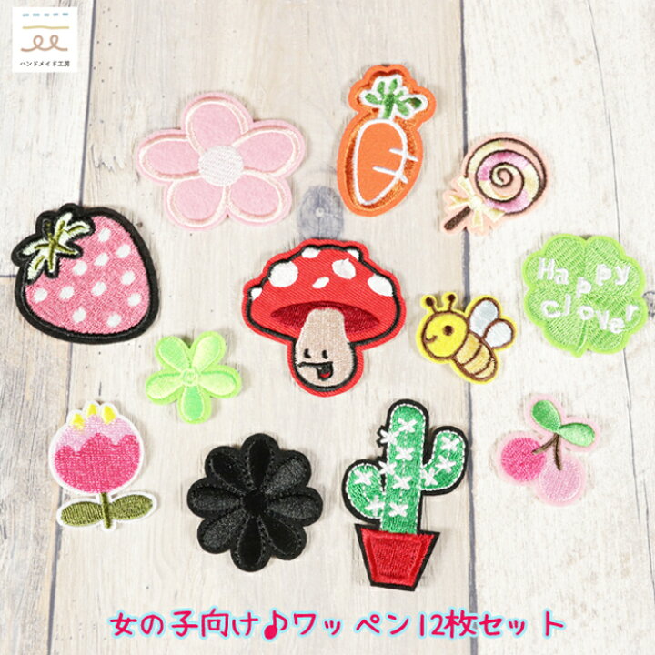 楽天市場 アップリケ ワッペン アイロンワッペン 大量 12種類 可愛い 入園 入学 リメイク アイロン接着 園児服 補修 ハンドメイド ハンドメイド工房
