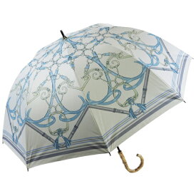 ソレイユ　ショート傘　ベルトスカーフ柄　ブルー│傘・レインウェア・雨具　日傘・晴雨兼用傘