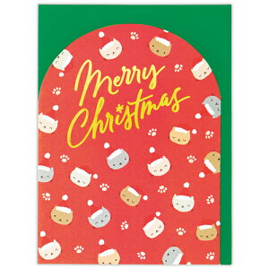 【クリスマス】ホールマーク(Hallmark) 二つ折りクリスマスカード 847098 バネねこフェイス