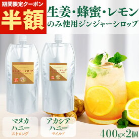 【半額クーポン利用で2480円〜(5個までOK)★8/21まで】【楽天ランキング1位獲得】 しょうが ジンジャーシロップ マヌカハニーストロング＆アカシアハニーマイルド 400g×2個セット ジンジャーエールの素 ジンジャーエール 原液 辛口 生姜シロップ 生姜蜂蜜 生姜湯 温活