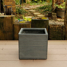 植木鉢 ファイバークレイ ストライプ 角型 24×22 ブラック