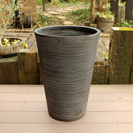 植木鉢 ファイバークレイ ストライプ 丸型 背高 40×57 ブラック