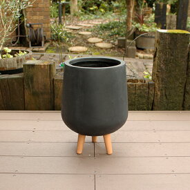 植木鉢 カバー ファイバークレイ 丸型 背高 ロータイプ脚付き 30×41 ブラック