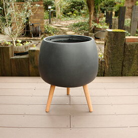 植木鉢 カバー ファイバークレイ 丸型 ハイタイプ脚付き 42×51 ブラック