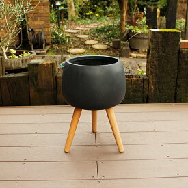 植木鉢 カバー ファイバークレイ 丸型 ハイタイプ脚付き 29×42 ブラック