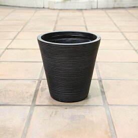 植木鉢 ファイバークレイ ストライプ 丸型 背低 28×28 ブラック