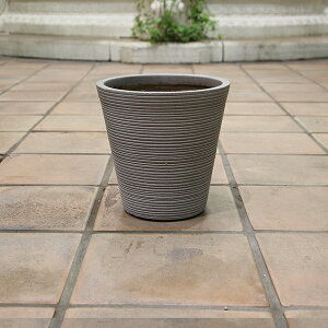 植木鉢 ファイバークレイ ストライプ 丸型 背低 28×28 ベージュ