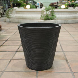 植木鉢 ファイバークレイ ストライプ 丸型 背低 42×42 ブラック