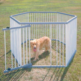 IRIS OHYAMA アイリスオーヤマ パイプ製 ペットサークル （室外用） グレー/アイボリー UC-126 | 屋外 杭 くい 丈夫 使いやすい サークル 地面に固定 六角形 犬 イヌ 庭