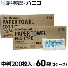 【2/10 23:59まで★最大2,000円OFFクーポン】ペーパータオル エコタイプ 中判 200枚入 × 60袋 2ケース フィード ベクストミル 紙タオル 手拭き 大容量 まとめ買い 業務用 家庭用 家庭兼用 ハンド タオル 当社製品