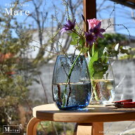 フラワーベース 花束 ガラス おしゃれ 青 クリア Mサイズ：約11.0cm丸×高さ15.0cm ブルー　クリア 花瓶 …